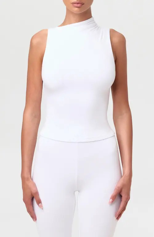 Naked Wardrobe Smooth Asymmetric Neck Sleeveless Top in White at Nordstrom, Size Large | Nordstrom