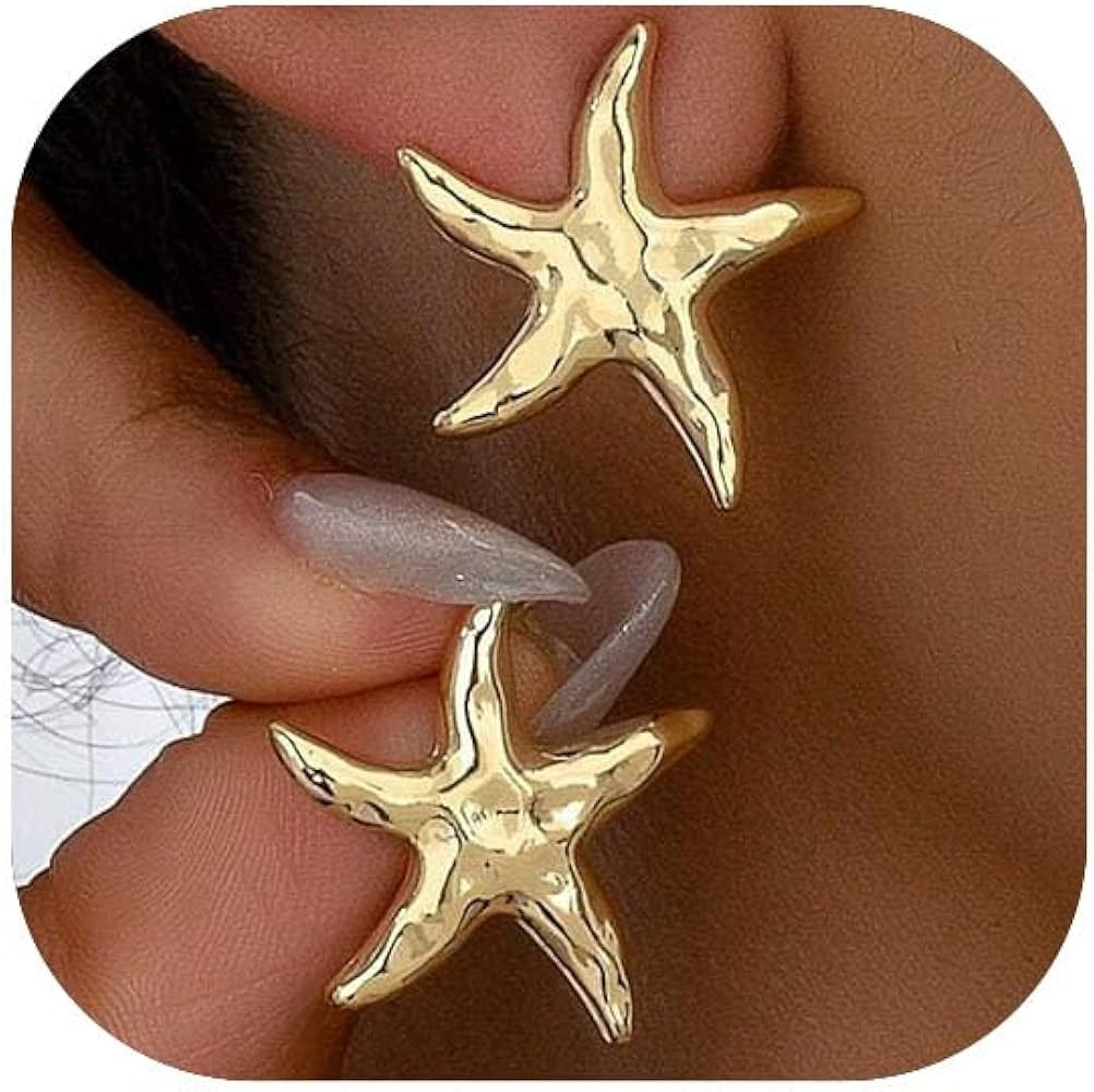 14K Gold Plated Starfish Earrings for Women Trendy, Boho Summer Beach Starfish Earring Gold State... | Amazon (US)
