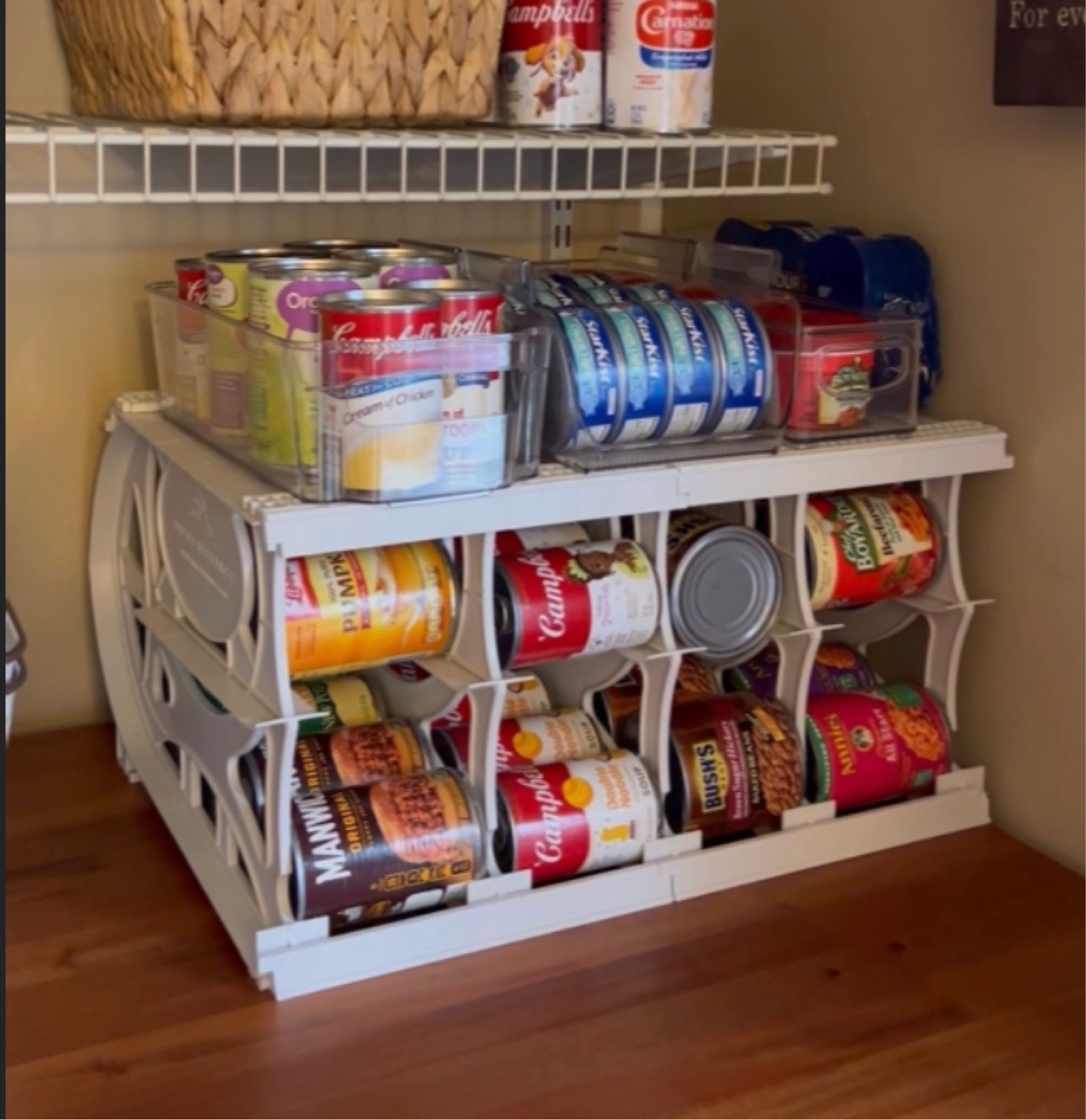 Canned goods organizer! I love this thing!! You can build it out horizontally or vertically + it’s customizable to whatever can size you have!! So you determine how big you want the slots to be!! & it can always be changed!! + it’s self dispensing!! So worth it!! 


#LTKhome #LTKunder100 #LTKfamily