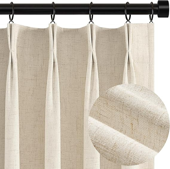 Topfinel Beige Blackout Curtains & Drapes 84 Inch Length, Cream Pinch Pleat Full Flax Linen Burla... | Amazon (US)