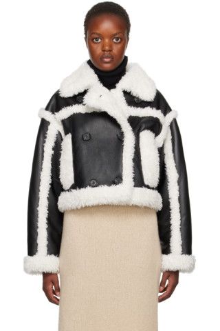 Black & Off-White Kristy Faux-Shearling Jacket | SSENSE