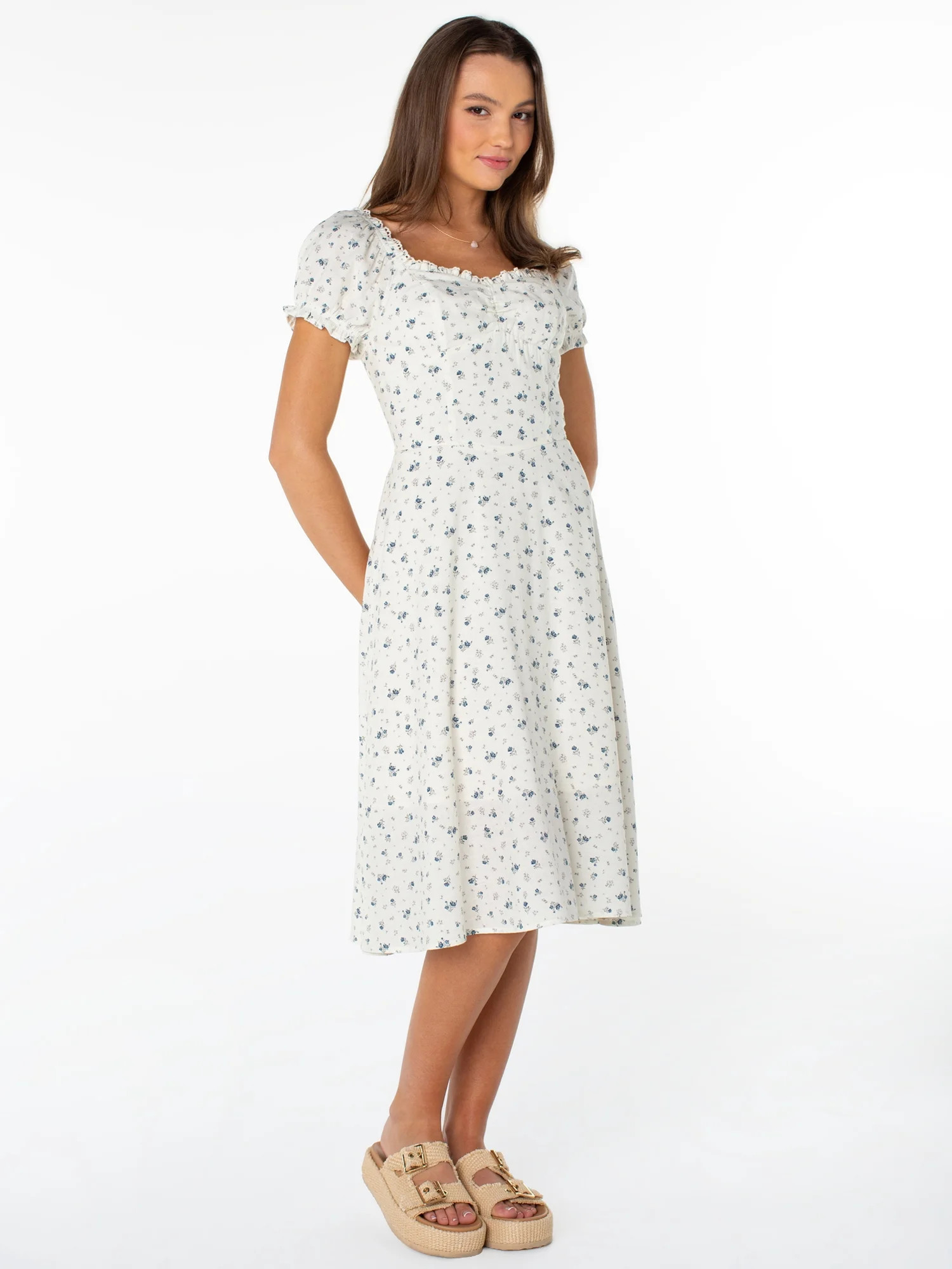 Celebrity Pink Women's and Women's Plus Puff Sleeve Midi Dress, Sizes XS-4X | Walmart (US)