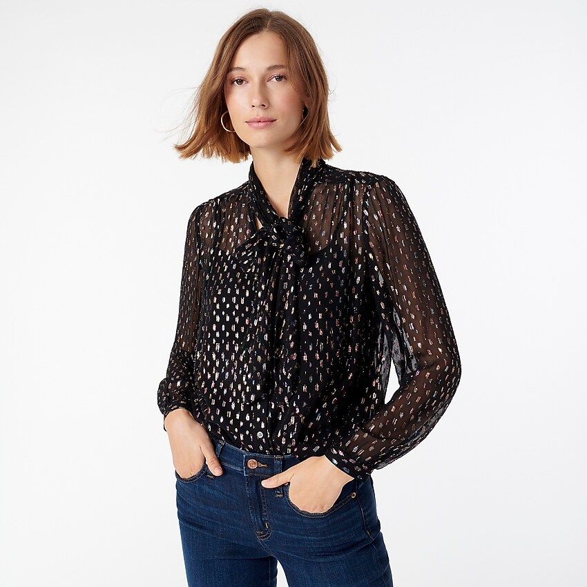 Tie-neck blouse with rainbow Lurex® dot | J.Crew US