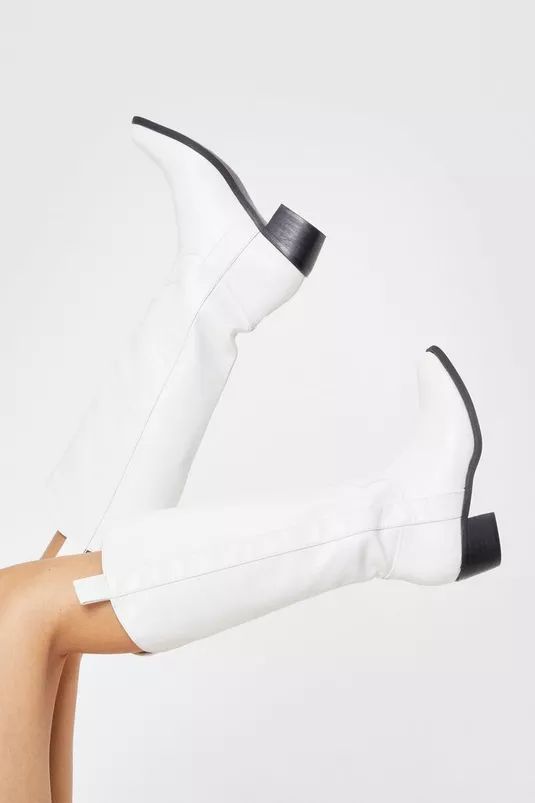 Faux Leather Western Knee High Heeled Boots | Nasty Gal (US)