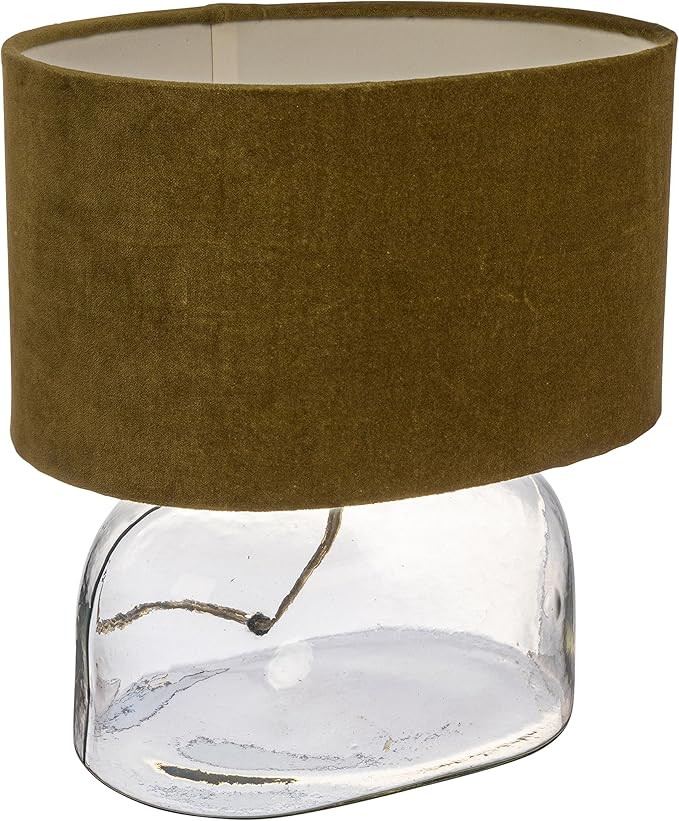 Creative Co-Op Modern Table Lamp with Glass Base and Velvet Shade, Green | Amazon (US)