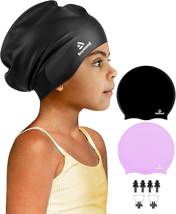 2 Pack Kids Extra Large Swim Cap for Long Thick Hair, Waterproof Silicone Swimming Cap for Toddle... | Amazon (US)