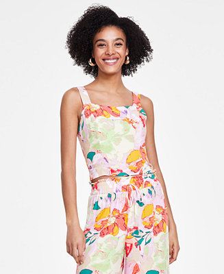 Bar III Women's Floral-Print Square-Neck Tank Top, Created for Macy's - Macy's | Macy's