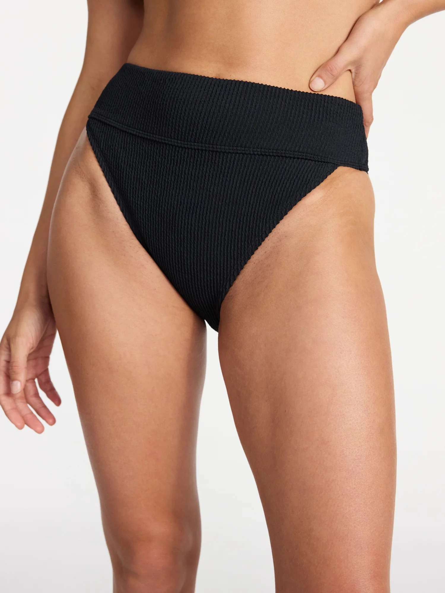 Time and Tru Women's and Women's Plus Size Crinkle High Rise High Leg Cheeky Bikini Bottoms, Size... | Walmart (US)