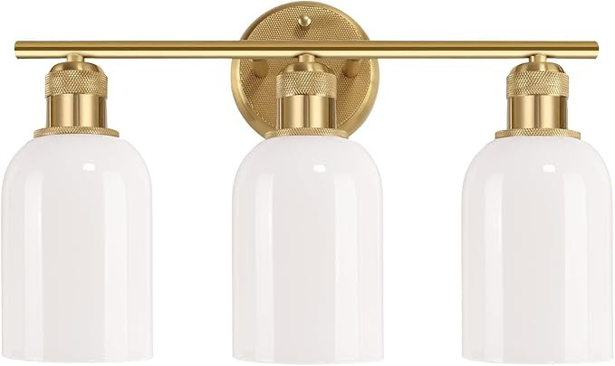 Vintage Gold 3-Light Vanity Light, Wall Light Fixtures with White Glass Shade for Bathroom Mirror... | Amazon (US)