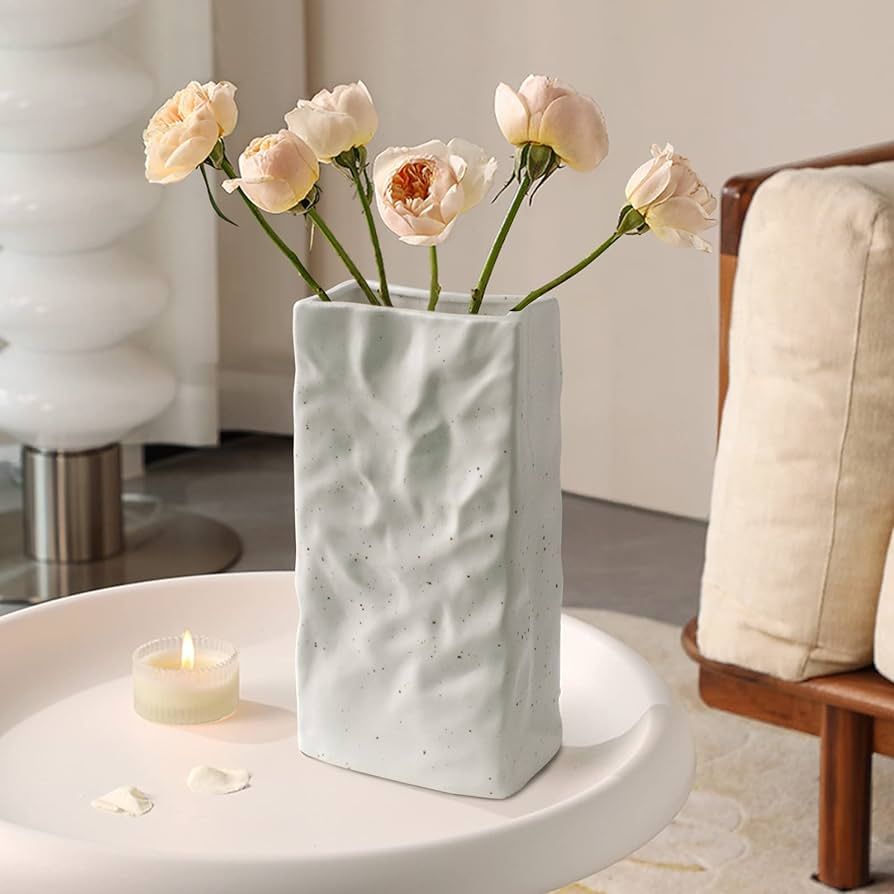 Crinkle Paper Bag Vase, Unique Matte Ceramic Decorative Vase, Minimalist Nordic Boho Ins Style fo... | Amazon (US)