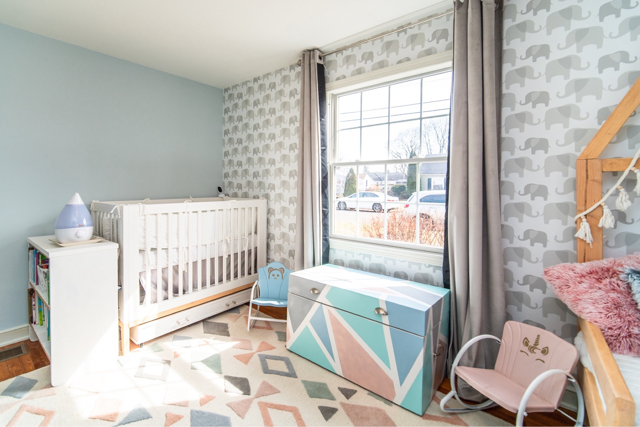 Our nursery had to work for a baby and a toddler, in a tight space.... while packing up to move in 4 months 😬 wallpaper is peel and stick, and every single thing in this picture came with us on the move. We still use ALL of it! 

Nursery, toddler room, baby room, baby elephants, maternity, baby shower, black out curtains, found it on Amazon, shared room, bedding, home

#LTKkids #LTKbaby #LTKhome