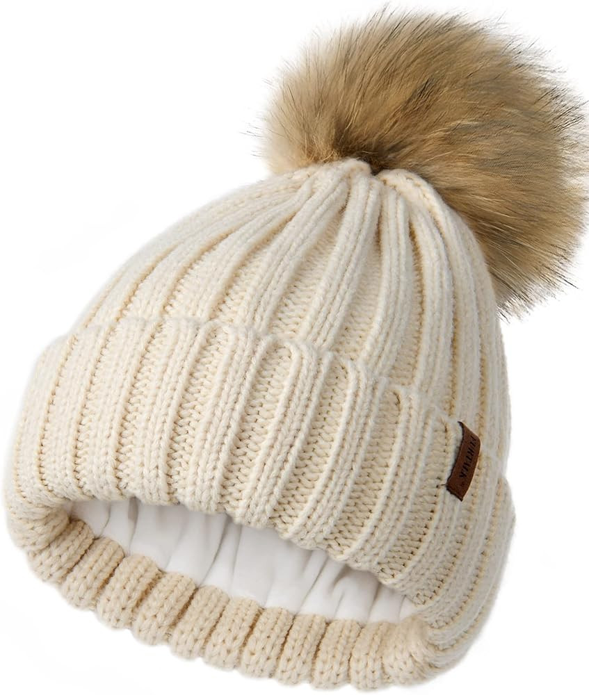 FURTALK Womens Winter Beanie Hat Fleece Lined Faux Fur Pom Pom Knitted Warm Beanie for Women | Amazon (US)