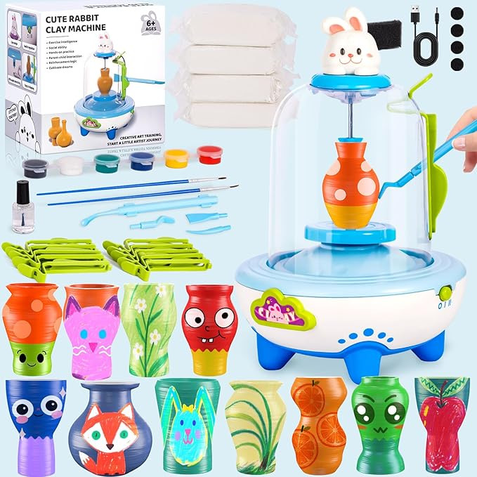 [10 Molds] Pottery Wheel for Kids, DIY Complete Pottery Painting Kit Arts and Crafts for Kids Age... | Amazon (US)