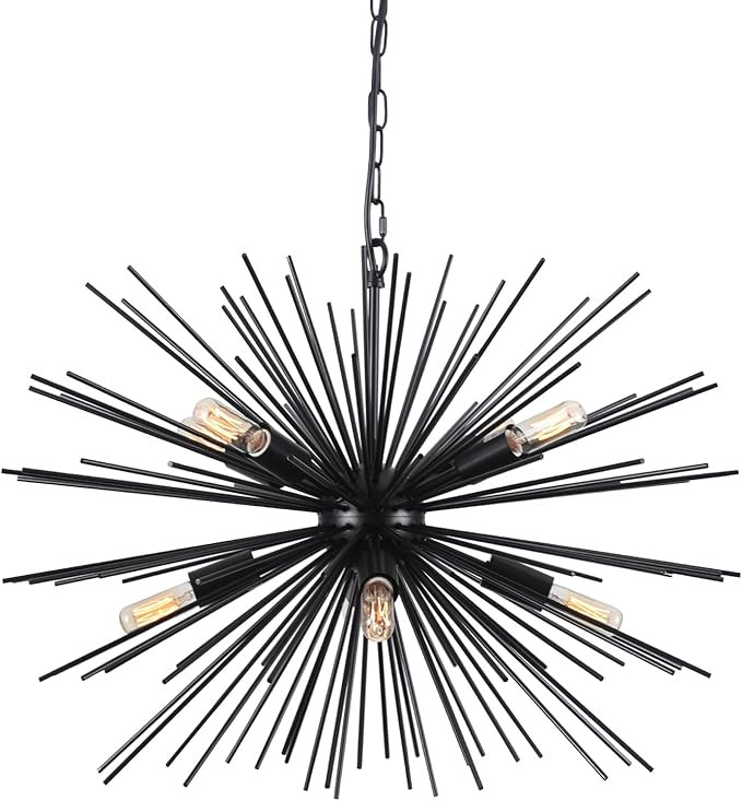 24.21" Black Sputnik Chandelier Vintage Geometric Starburst Chandelier Light Fixture Modern Solid... | Amazon (US)