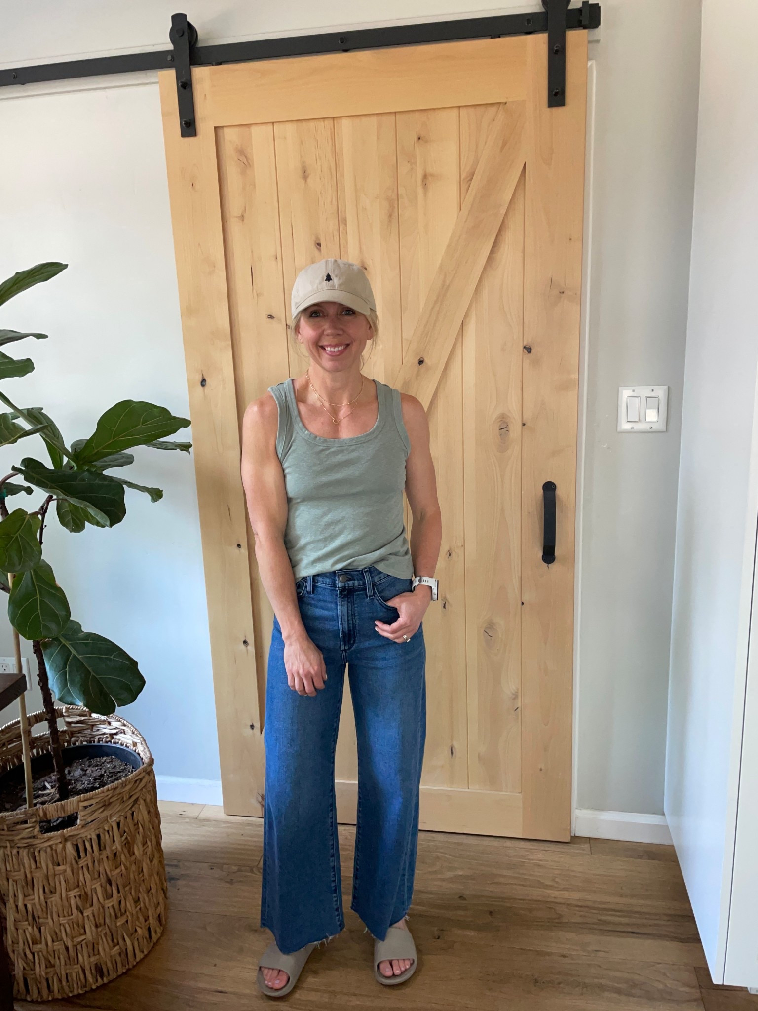 Casual Sunday fit. Jeans, tank, slides and a baseball cap 

#LTKActive #LTKFindsUnder50 #LTKSaleAlert