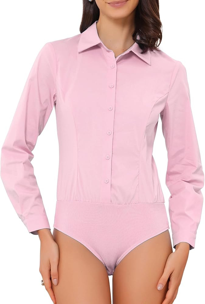Allegra K Button Down Bodysuit Blouse for Women Collared Shirts Long Sleeve Work Business Casual ... | Amazon (US)