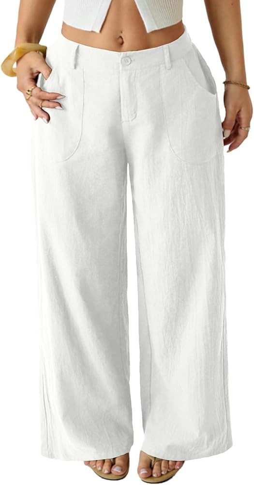 EVALESS Women's Linen Pants Summer High Waist Wide Leg Palazzo Pants Casual Trousers 2026 Beach T... | Amazon (US)