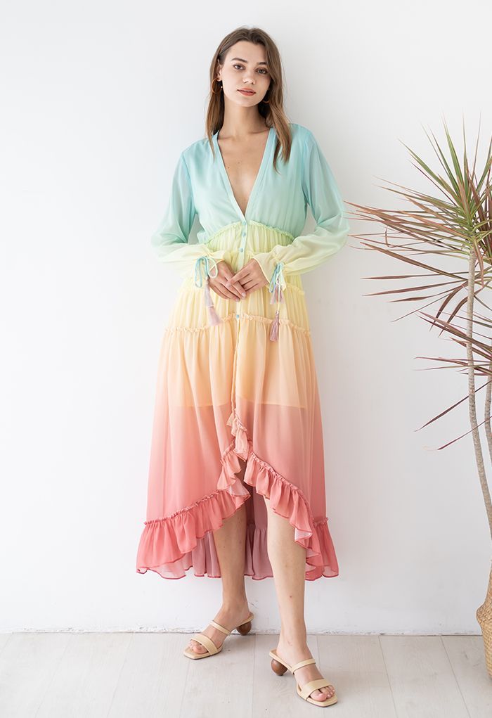 Vacay Paradise Gradient V-Neck Maxi Dress | Chicwish