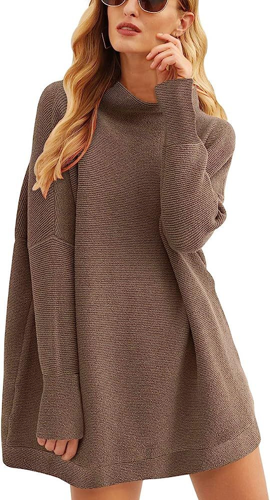 ANRABESS Women Casual Turtleneck Batwing Sleeve Slouchy Oversized Ribbed Knit Tunic Sweaters | Amazon (US)