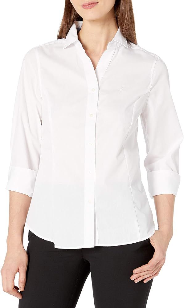 Nautica Women's Casual Comfort 3/4 Sleeve Button Down Solid Shirt | Amazon (US)