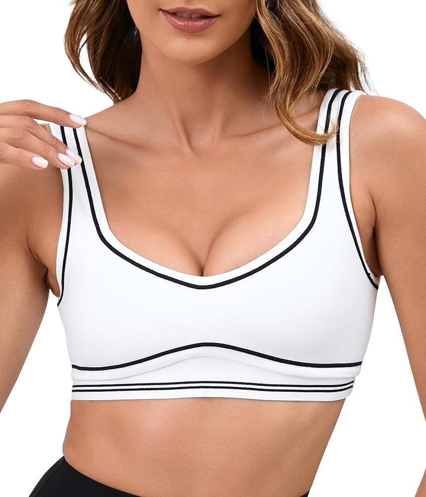 Move With You Women Sweetheart Padded Sports Bra- Workout Fitness Square Neck Low Back Yoga Bra | Amazon (US)