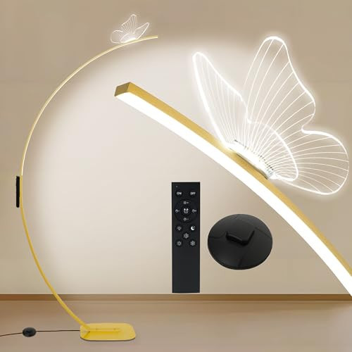 Modern Butterfly Arc Floor Lamp - Dimmable 2000 Lumens Arched Floor Lamp with Remote Control, 3 Color Modes & Foot Switch, Elegant Arc Floor Lamps for Living Room, Bedroom, Office Decor (Gold) | Amazon (US)