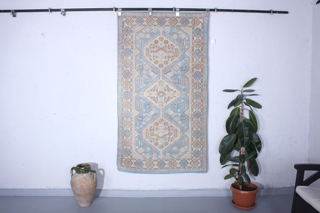 Blue Turkish Rug, 3x5 Vintage Rug, Muted Turkish Rug, Handmade Rugs, Home Decorative, Kitchen Rug... | Etsy (US)