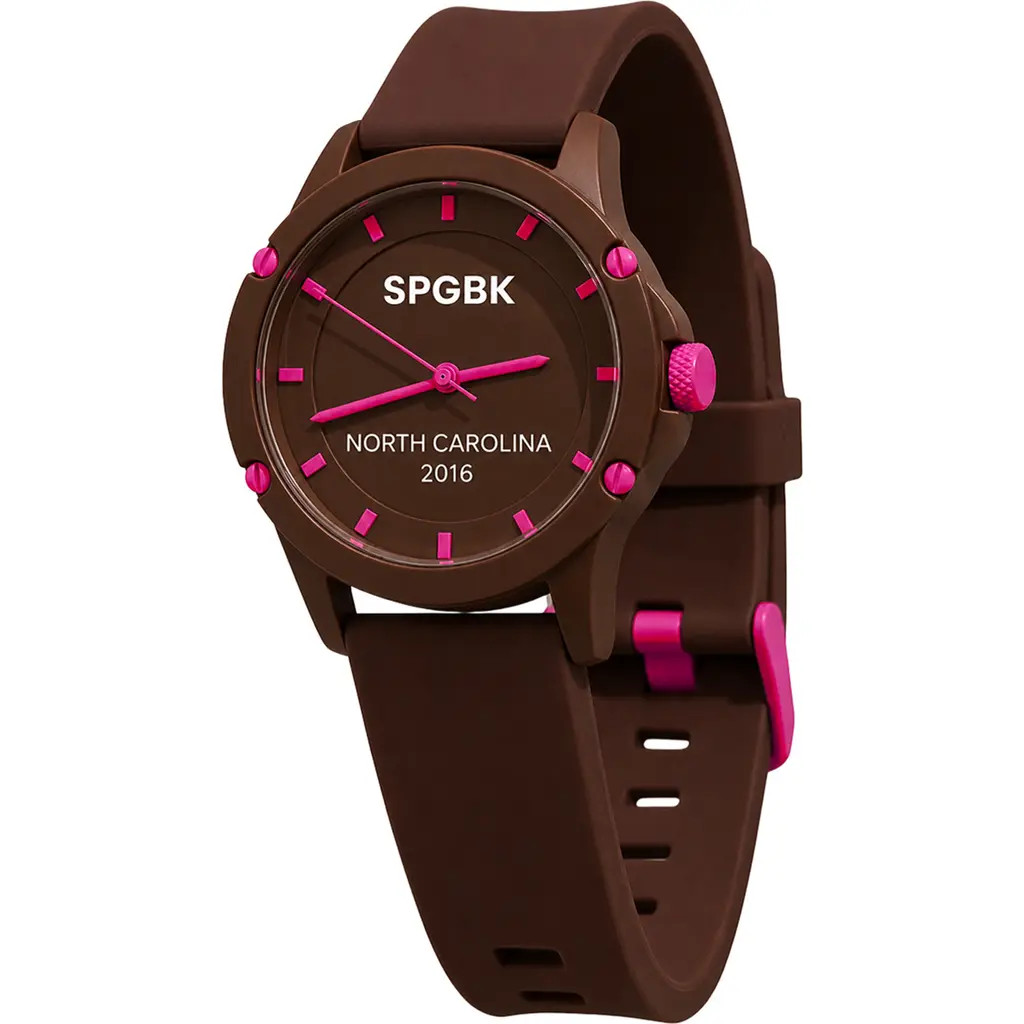 SPGBK Watches Chocolate Raspberry Silicone Strap Watch, 32mm case in Brown at Nordstrom | Nordstrom