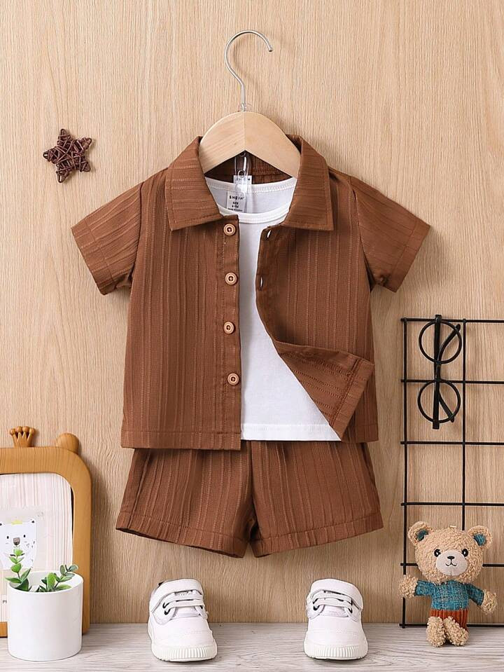 Baby Boy Solid Button Front Shirt & Shorts | SHEIN