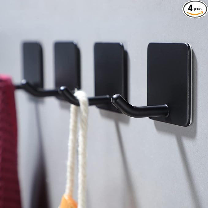 YIGII Adhesive Towel Hooks - 4 Pack Towel Hooks for Hanging Robes Coat Hooks Stick on Wall Hooks ... | Amazon (US)
