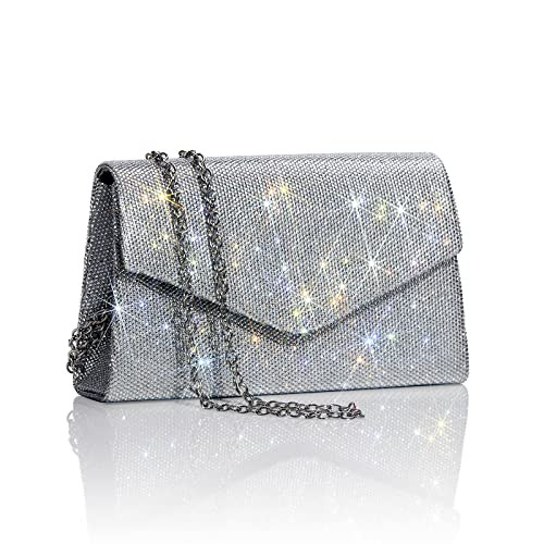 GEGELE Women's Sparkly Evening Bags Glitter Rhinestone Clutch Purse for Party Prom Wedding (Silver) | Amazon (US)