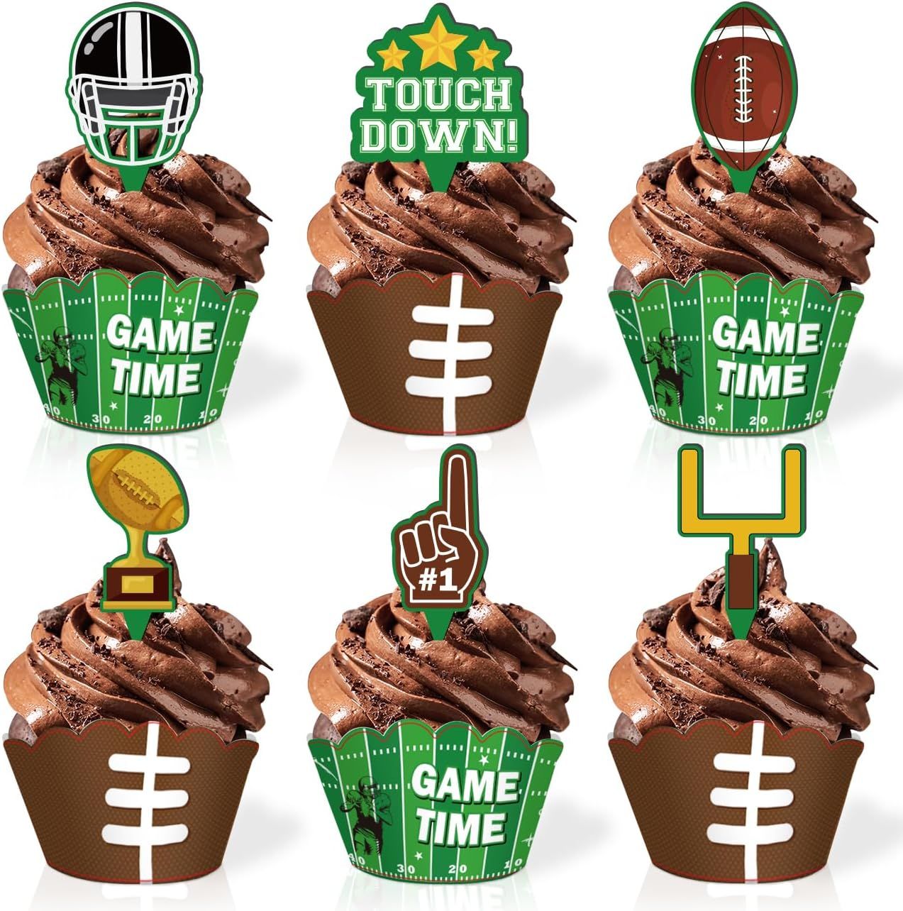 24 Football Cupcake Toppers and Wrappers for Birthday or Baby Shower Party Cupcake Wrappers and T... | Amazon (US)