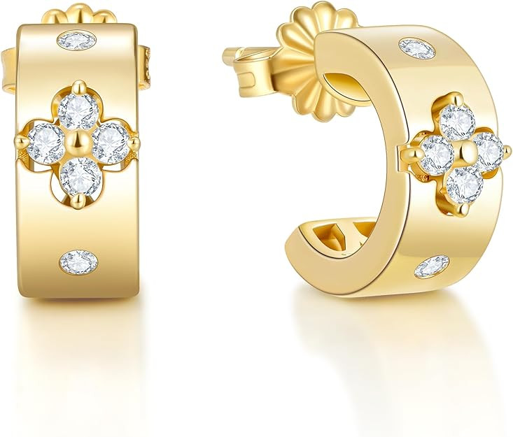 Premium Emerald&Moissanite Clover Hoop Earrings for Women Gifts Nickel Free|D Color VVS1 Clarity ... | Amazon (US)