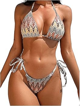 Amazon.com: SHENHE Women's 2 Piece Swimsuit Floral Print Halter Tie Side Triangle Bikini Set Mult... | Amazon (US)