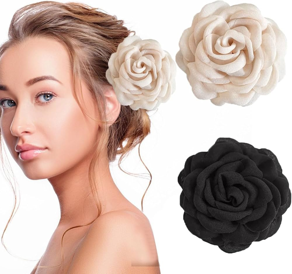 Flower Hair Clips Large Rose Hair Claw Clips for Women Black Beige Flowers Hair Accessories Elega... | Amazon (US)