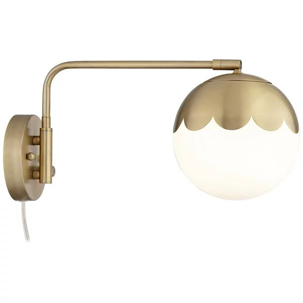 360 Lighting Modern Swing Arm Wall Lamp Antique Brass Plug-In Light Fixture Globe Glass Shade Bed... | Walmart (US)