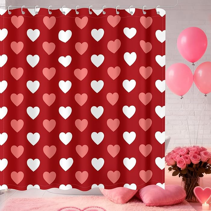 Valentines Shower Curtain, Valentines Day Decor Red Heart Bathroom Curtain Set - 72x72 Inch Water... | Amazon (US)