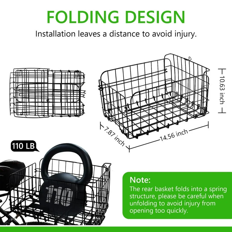 Tripumer Folding Rear Bicycle Basket Large Capacity Metal Cargo Basket with Reflector, Mesh Cover... | Walmart (US)