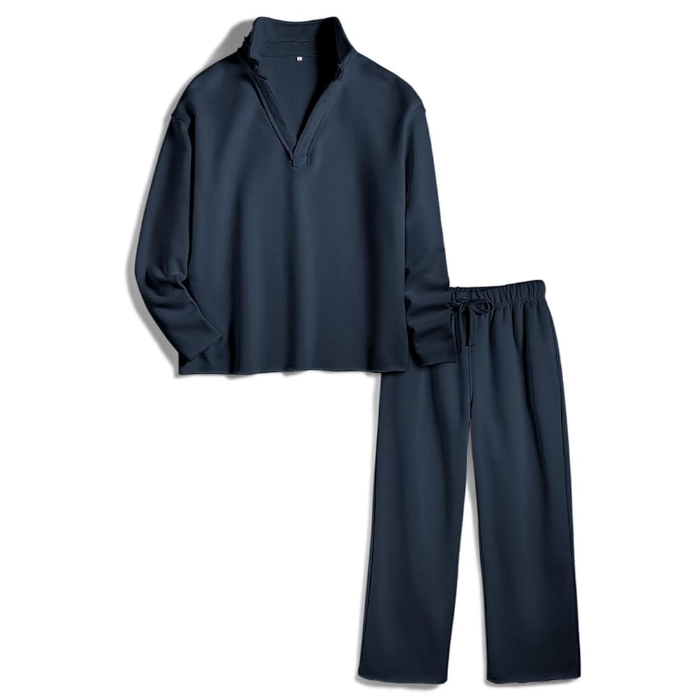 Ainangua Casual 2 Piece Sets for Women V Neck Long Sleeve Tops Wide Leg Pants Workout Outfits Fas... | Amazon (US)