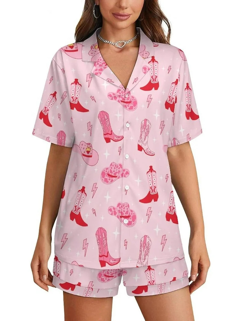 HPINK-T Women Pajamas Shorts Sets Wild West Rodeo Cowboys PJs 2 Piece Button Down Shirt Lounge Pa... | Walmart (US)