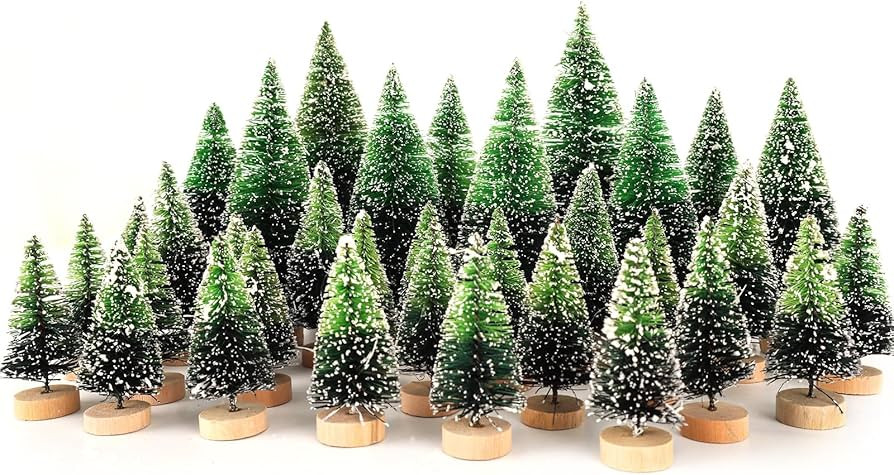 34Pcs Mini Christmas Trees - Artificial Christmas Tree Bottle Brush Trees with 5 Sizes, Snow Tree... | Amazon (US)