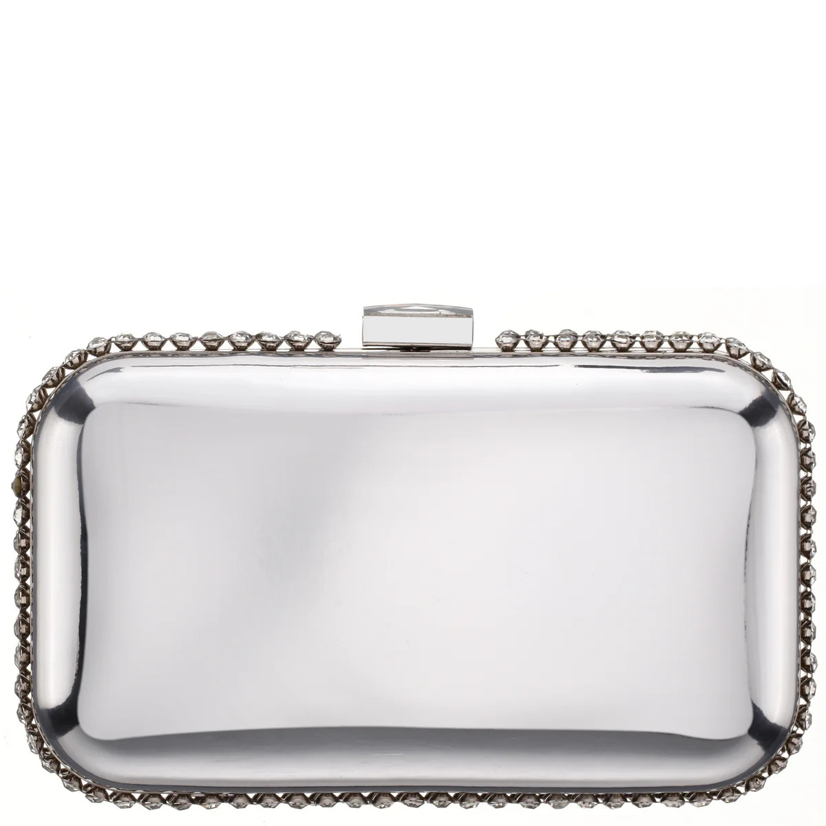 Womens Dorsey Silver Metallic Minaudiere W/Crystal Adorned Edge | Nina Shoes | Nina Shoes