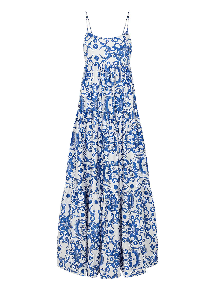Merle Cotton Maxi Dress in Venezia Blue | Over The Moon