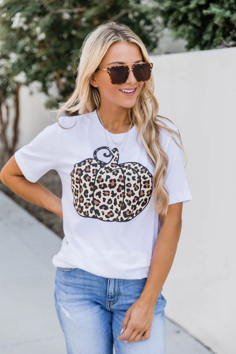 Animal Print Pumpkin White Graphic Tee | The Pink Lily Boutique