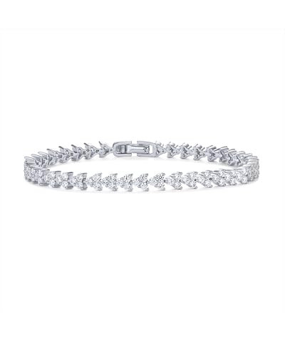 PAVOI Rhodium Plated Simulated Diamonds Bezel Set Tennis Bracelets for Women - Cubic Zirconia Stones Trinity Statement Bride Gold Bracelet Stack -Size 7" | Amazon (US)