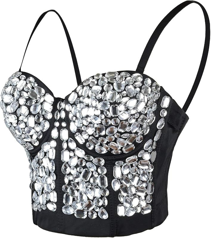 ELLACCI Women's Rhinestone Bustier Crop Top Sexy Corset Top | Amazon (US)