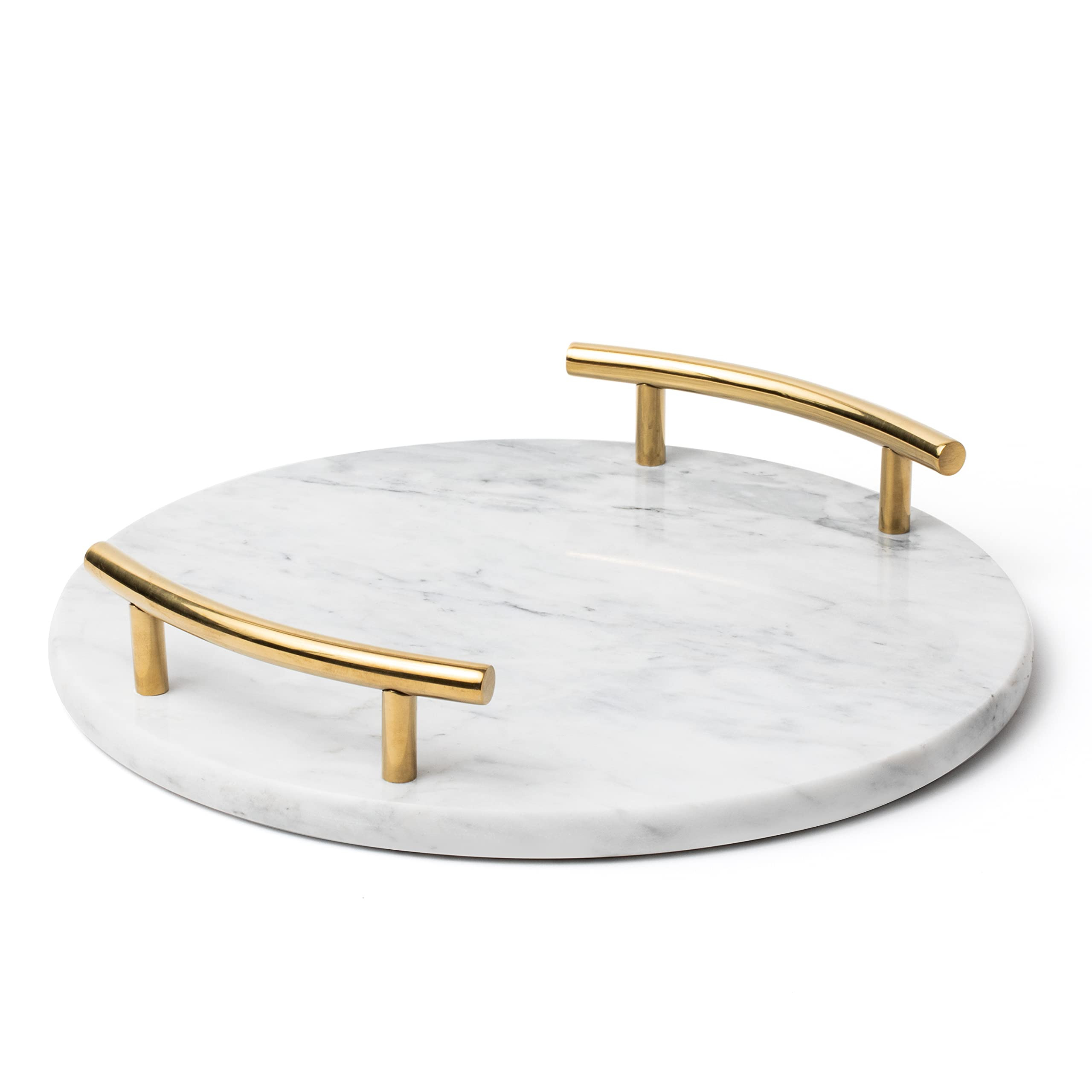 White Marble Tray with Gold Handles - Elegant Solid Marble - Chic Modern Elegant Round Vanity Tra... | Amazon (US)