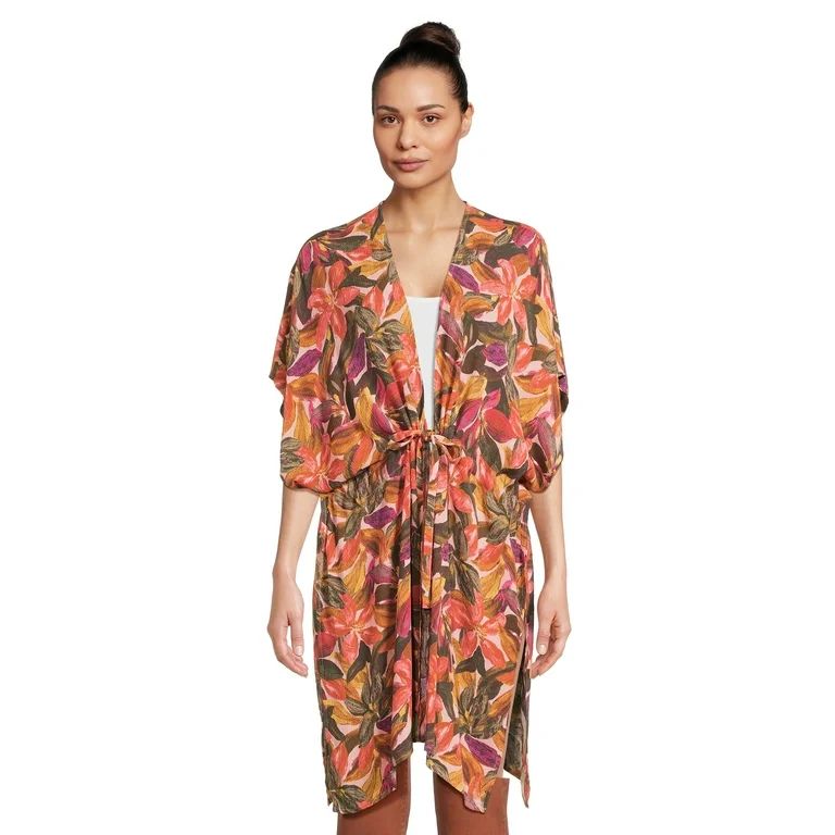 Time and Tru Women's Tie Front Layering Piece, Sizes S-3XL, Tropical | Walmart (US)