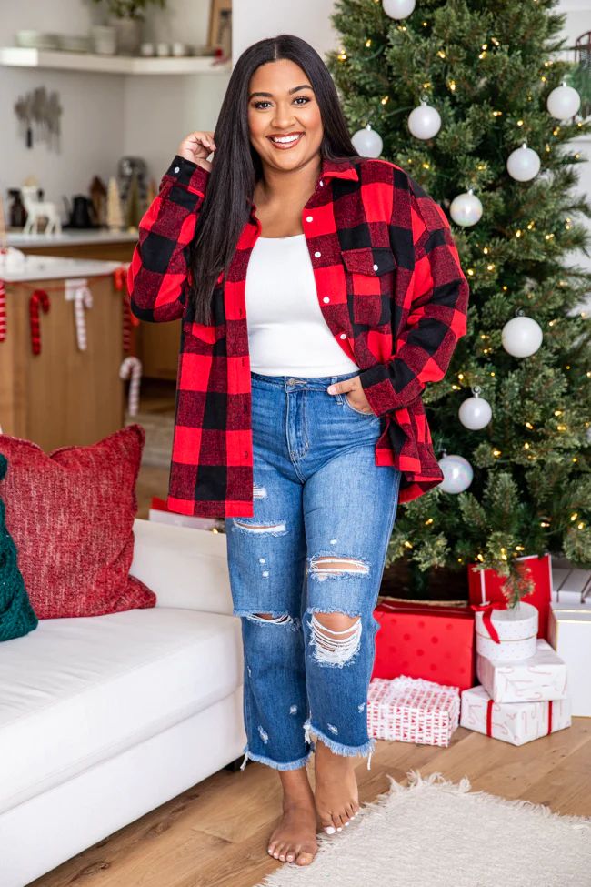 Feeling Blessed Red Buffalo Plaid Shacket | Pink Lily