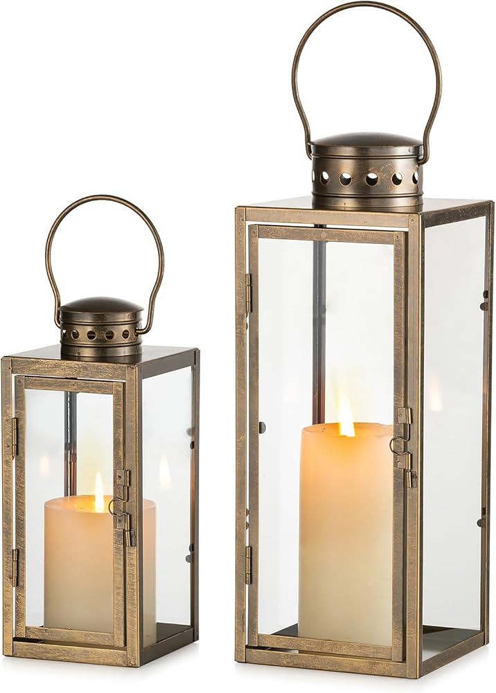 NUPTIO Vintage Lanterns Decorative Outdoor: 9.5 13.8 inches Tall Set of 2 Rustic Metal Lantern De... | Amazon (US)